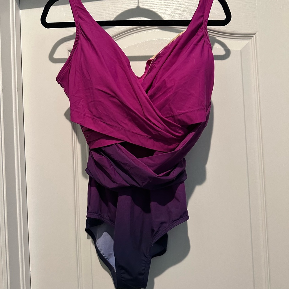 Lands' End Purple One Piece Swimsuit with Wrap Bodice